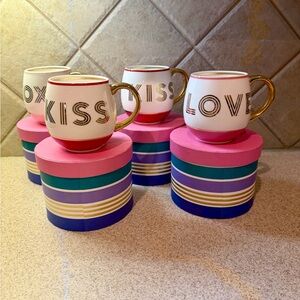 Bombay Duck London Small Talk Library Mug Set of 4 Gold Handled LOVE KISS XOXO